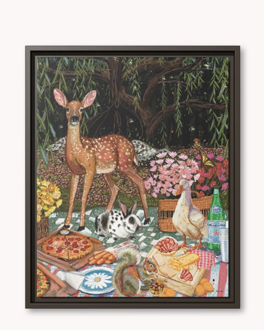Woodland Critters Picnic Framed Canvas Print