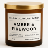 Amber & Firewood Candle – Soy Coconut Wax, Amber Jar, Cozy Fireplace Scent - Ocean Monroe