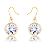 18k Gold Plated Bezel Solitaire Drop Earrings