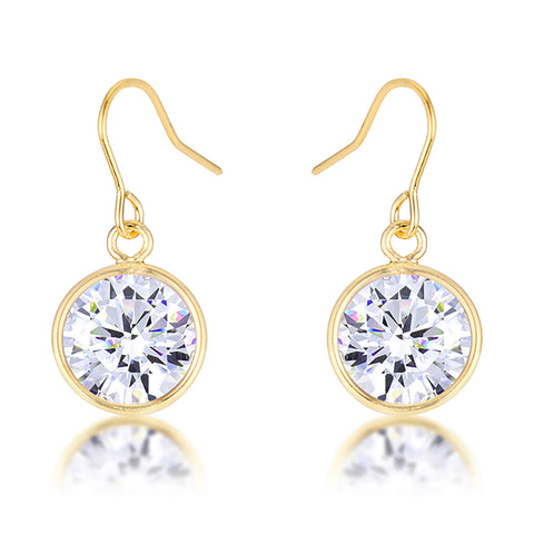 18k Gold Plated Bezel Solitaire Drop Earrings
