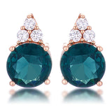 Simple Rose Gold Plated 9mm Blue Green CZ Stud Earring