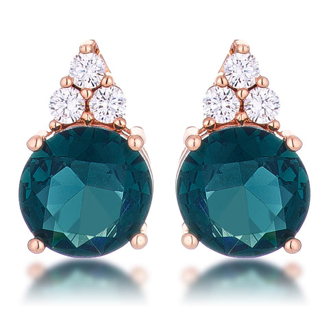 Simple Rose Gold Plated 9mm Blue Green CZ Stud Earring