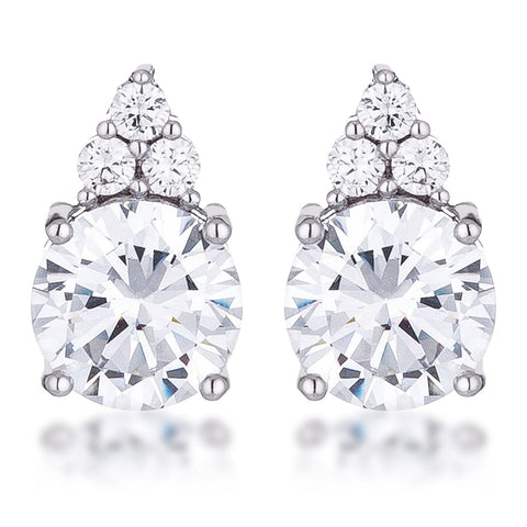 Simple Rhodium Plated 9mm Clear CZ Stud Earring