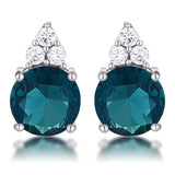Simple Rhodium Plated 9mm Blue Green CZ Stud Earring