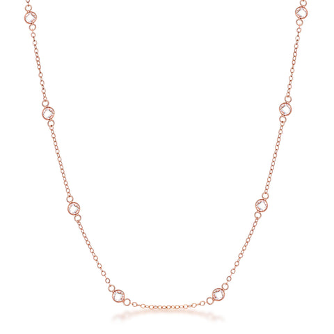 16 18k Rose Gold Plated Clear CZ Round Bezel Saturn Necklace