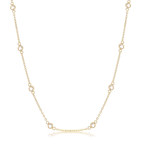 16 18k Gold Plated Clear CZ Round Bezel Saturn Necklace