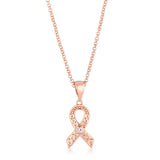 18k Rose Gold Plated Heart Filigree Breast Cancer Awareness Ribbon Pendant