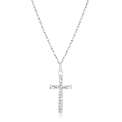 Simple Rhodium Plated Cross Pendant