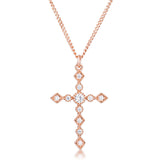 Dainty Art Deco Rose Gold Plated Clear CZ Cross Pendant