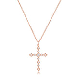 Dainty Art Deco Rose Gold Plated Clear CZ Cross Pendant