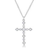 Dainty Art Deco Rhodium Plated Clear CZ Cross Pendant