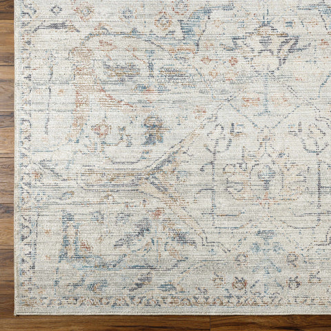 Marlene Damask Off White & Blue Area Rug