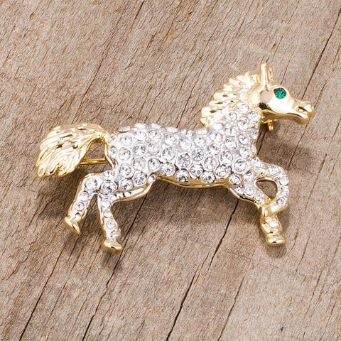 Two-Tone Horse Brooch with Crystals