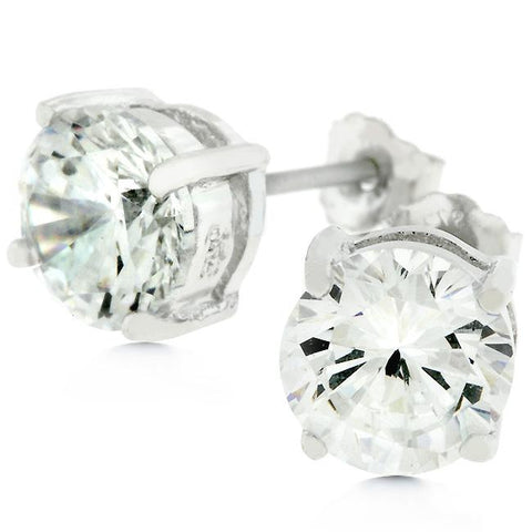 Clear Silver Round Stud Earrings