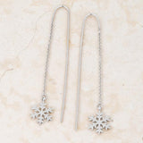 Noelle Rhodium Stainless Steel Snowflake Threaded Drop Earrings
