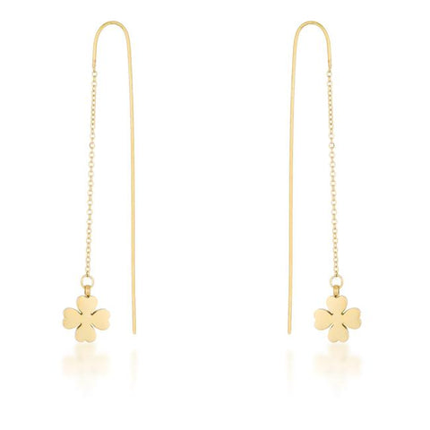 Patricia Gold Stainless Steel Clover Threaded Drop Earrings