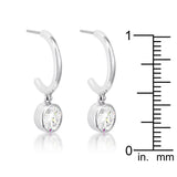 7mm Cz Rhodium Plated Drop Hooplet Earrings