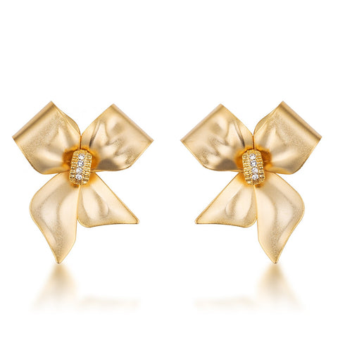 Gold Plated Crystal Accented Bow Earrings