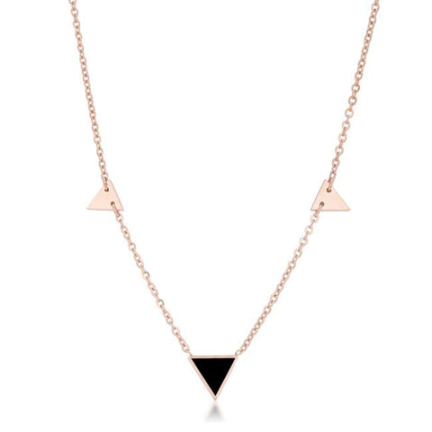 Trin Rose Gold Stainless Steel Delicate Stationary Triangle Necklace