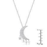 .6Ct Dazzling Rhodium Moon and Stars Necklace with CZ