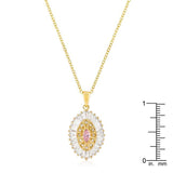 Goldtone Pink and Clear CZ Oval Halo Pendant