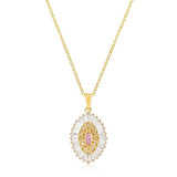 Goldtone Pink and Clear CZ Oval Halo Pendant