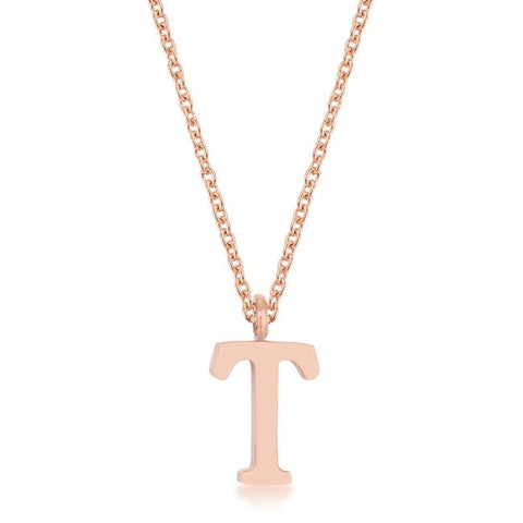 Elaina Rose Gold Stainless Steel T Initial Necklace