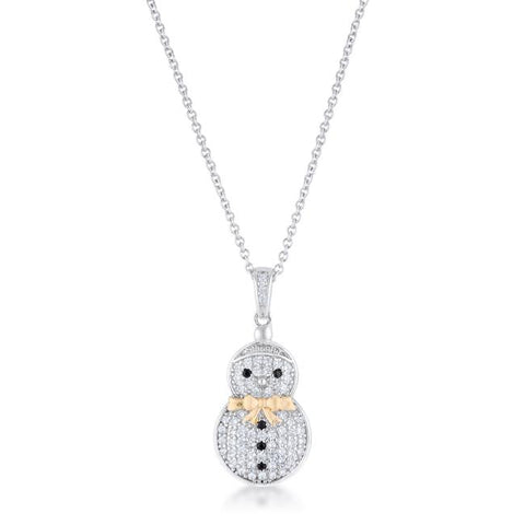 .35 ct CZ Two-Tone Snowman Pave Holiday Pendant