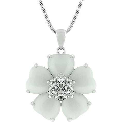 White Cats Eye Cubic Zirconia Flower Pendant - Ocean Monroe