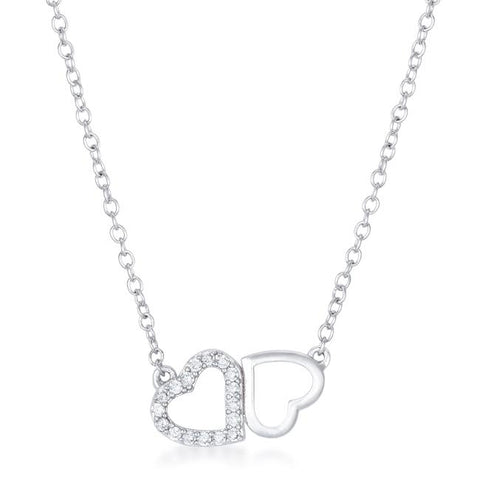 Sweet and Romantic Rhodium Melded CZ Hearts Necklace - Ocean Monroe