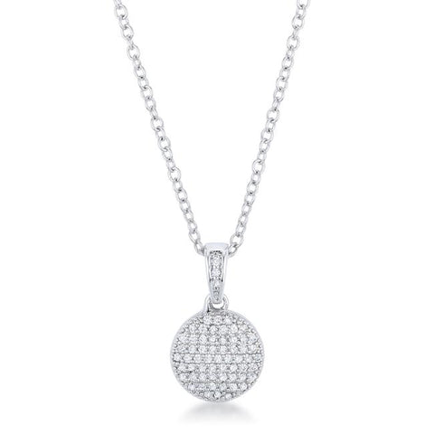 Lovely Rhodium Necklace with CZ Disk Pendant