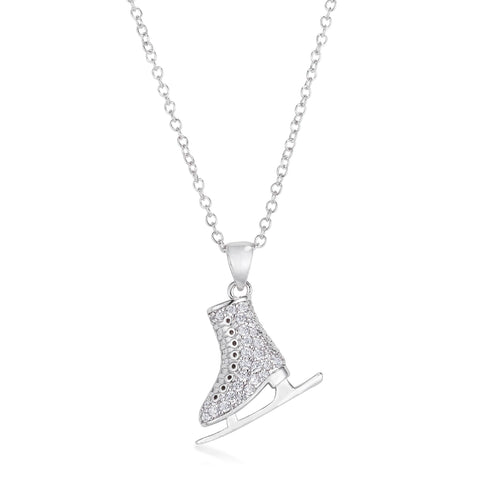 Delicate .4Ct Rhodium Plated Ice Skate Pendant - Ocean Monroe