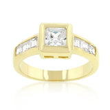 Simple Golden Square Bezel Cubic Zirconia Ring