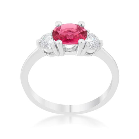 Miranna 1.2ct Fuchsia CZ Rhodium Classic Oval Ring - Ocean Monroe
