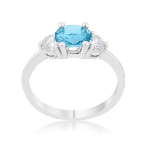 Miranna 1.2ct Blue Topaz CZ Rhodium Classic Oval Ring - Ocean Monroe
