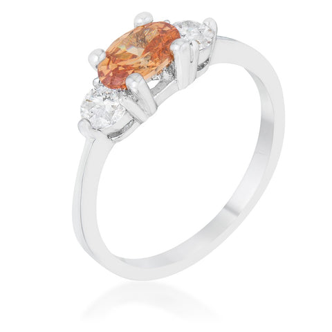 Miranna 1.2ct Champagne CZ Rhodium Classic Oval Ring - Ocean Monroe