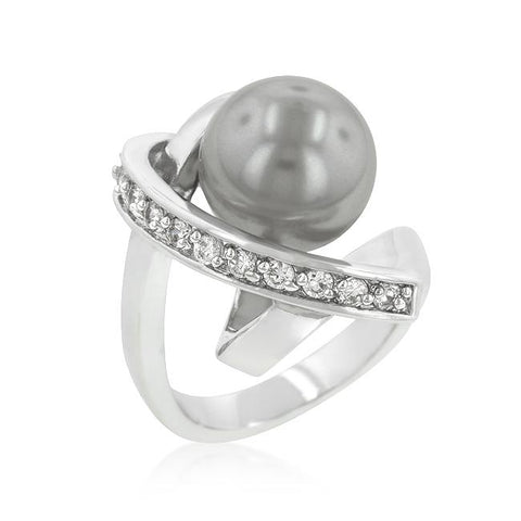Rhodium Plated Knotted Simulated Pearl Ring - Ocean Monroe