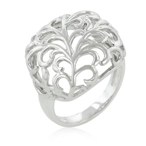 Rhodium Plated Finish Floral Filigree Ring - Ocean Monroe