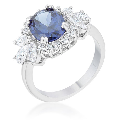 Krizia 4.2ct Tanzanite CZ Rhodium Classic Ring - Ocean Monroe