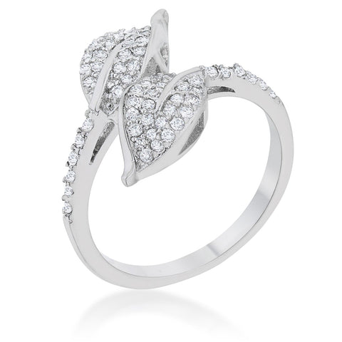 Liana 0.1ct CZ Rhodium Leaf Wrap Ring - Ocean Monroe
