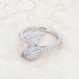Liana 0.1ct CZ Rhodium Leaf Wrap Ring - Ocean Monroe