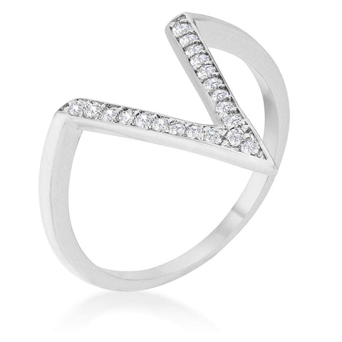 Michelle 0.2ct CZ Rhodium Delicate V-Shape Ring - Ocean Monroe