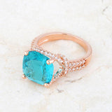Charlene 6.2ct Aqua CZ Rose Gold Classic Statement Ring - Ocean Monroe