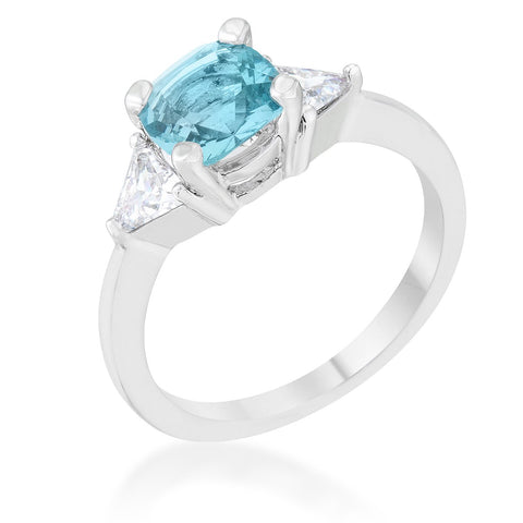 Shonda 1.8ct Blue Topaz CZ Rhodium Cushion Classic Statement Ring - Ocean Monroe