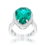 Laura 9.9ct Blue Green CZ Rhodium Classic Teardrop Ring - Ocean Monroe