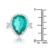 Laura 9.9ct Blue Green CZ Rhodium Classic Teardrop Ring - Ocean Monroe