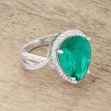 Laura 9.9ct Blue Green CZ Rhodium Classic Teardrop Ring - Ocean Monroe