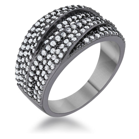 Kina 1.7ct Clear CZ Hematite Contemporary Cocktail Ring - Ocean Monroe