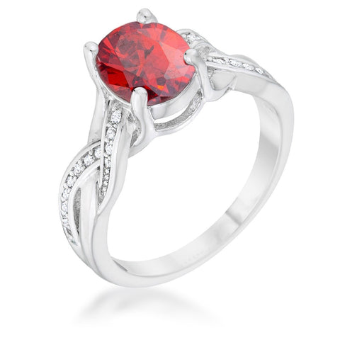 Classic 2ct Apple Red CZ Rhodium Plated Oval Ring - Ocean Monroe