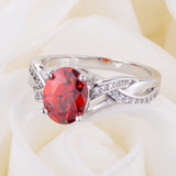 Classic 2ct Apple Red CZ Rhodium Plated Oval Ring - Ocean Monroe